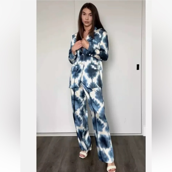 NWT Zara Tie-Dyed Print Wide High Rise Leg Pants Trousers S - Picture 6 of 16